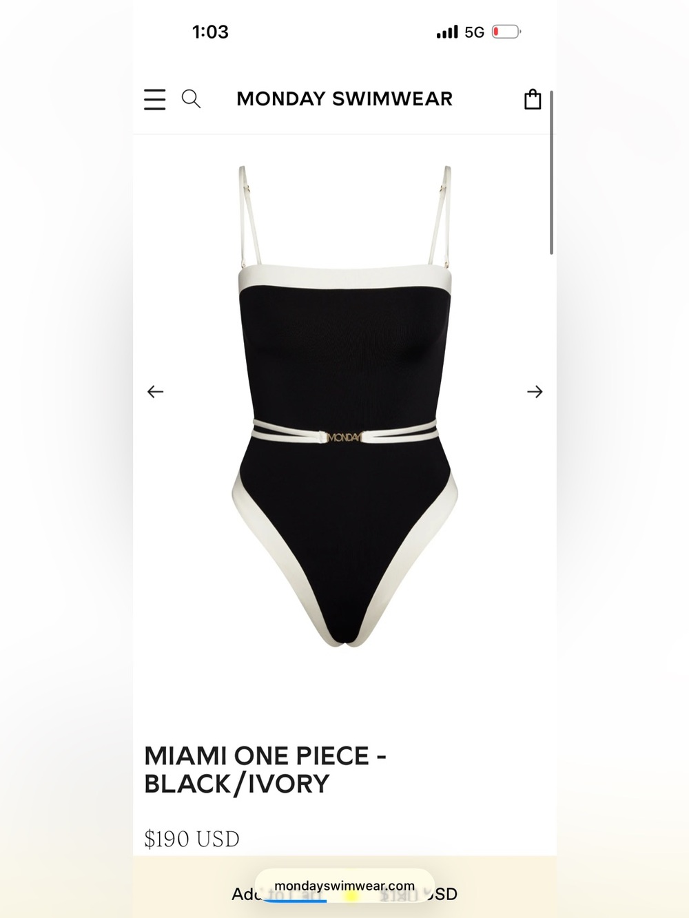 Monday Swimwear Miami One Piece - Black/Ivory
